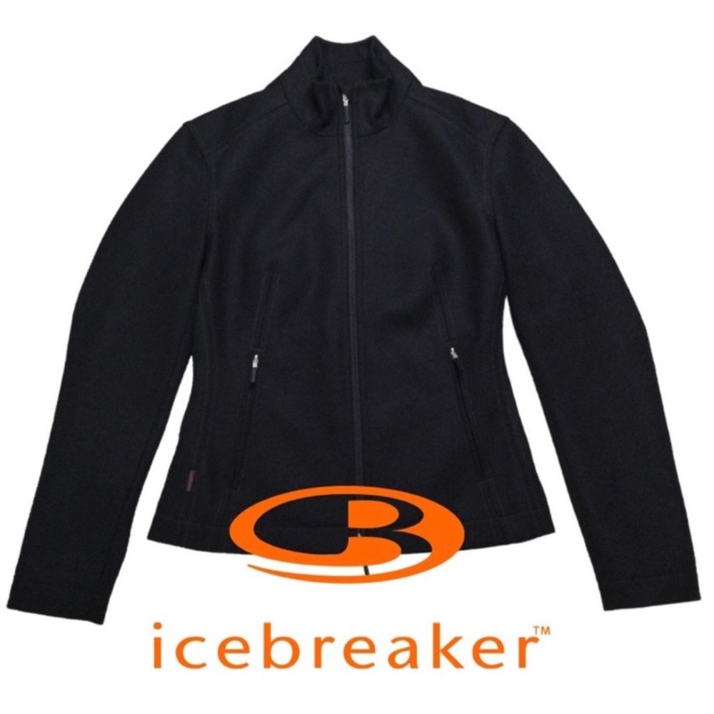 ICEBREAKER COASTAL MERINO WOOL JACKET SIZE XS Black Pea Coat Collar